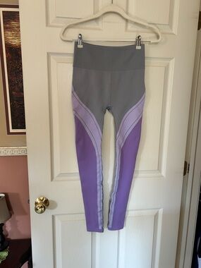 Fabletics Gray and Lavender Colorblock Leggings